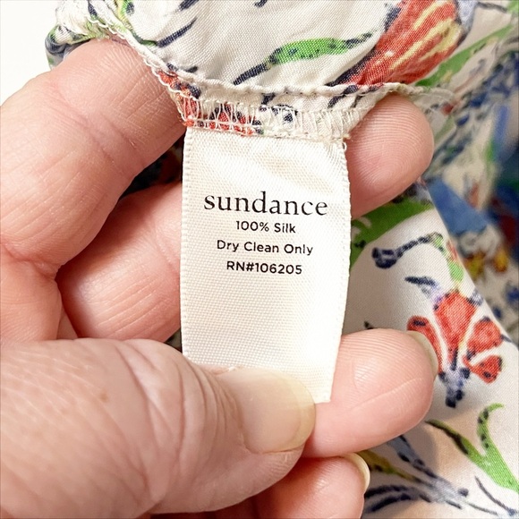 Sundance 100% Silk Izmir Top Small floral printed peacock short sleeve boho blue - Picture 9 of 11